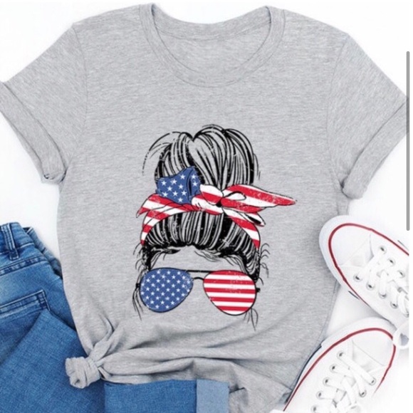 LLK Tops - LAST ONE: USA made grey BELLA CANVAS graphic American patriotic flag T-shirt